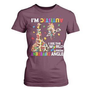 Funny I'm Autistic I See The World Form Different Angle T Shirt For Women Puzzle Giraffe TS11 Maroon Print Your Wear