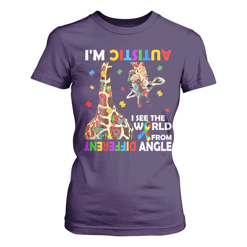 Funny I'm Autistic I See The World Form Different Angle T Shirt For Women Puzzle Giraffe TS11 Purple Print Your Wear