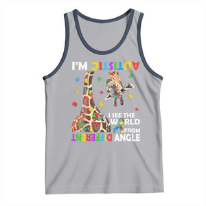 Funny I'm Autistic I See The World Form Different Angle Tank Top Puzzle Giraffe TS11 Athletic Heather Navy Print Your Wear