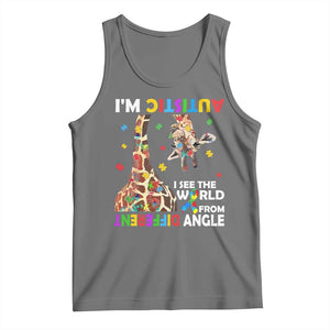Funny I'm Autistic I See The World Form Different Angle Tank Top Puzzle Giraffe TS11 Black Heather Print Your Wear