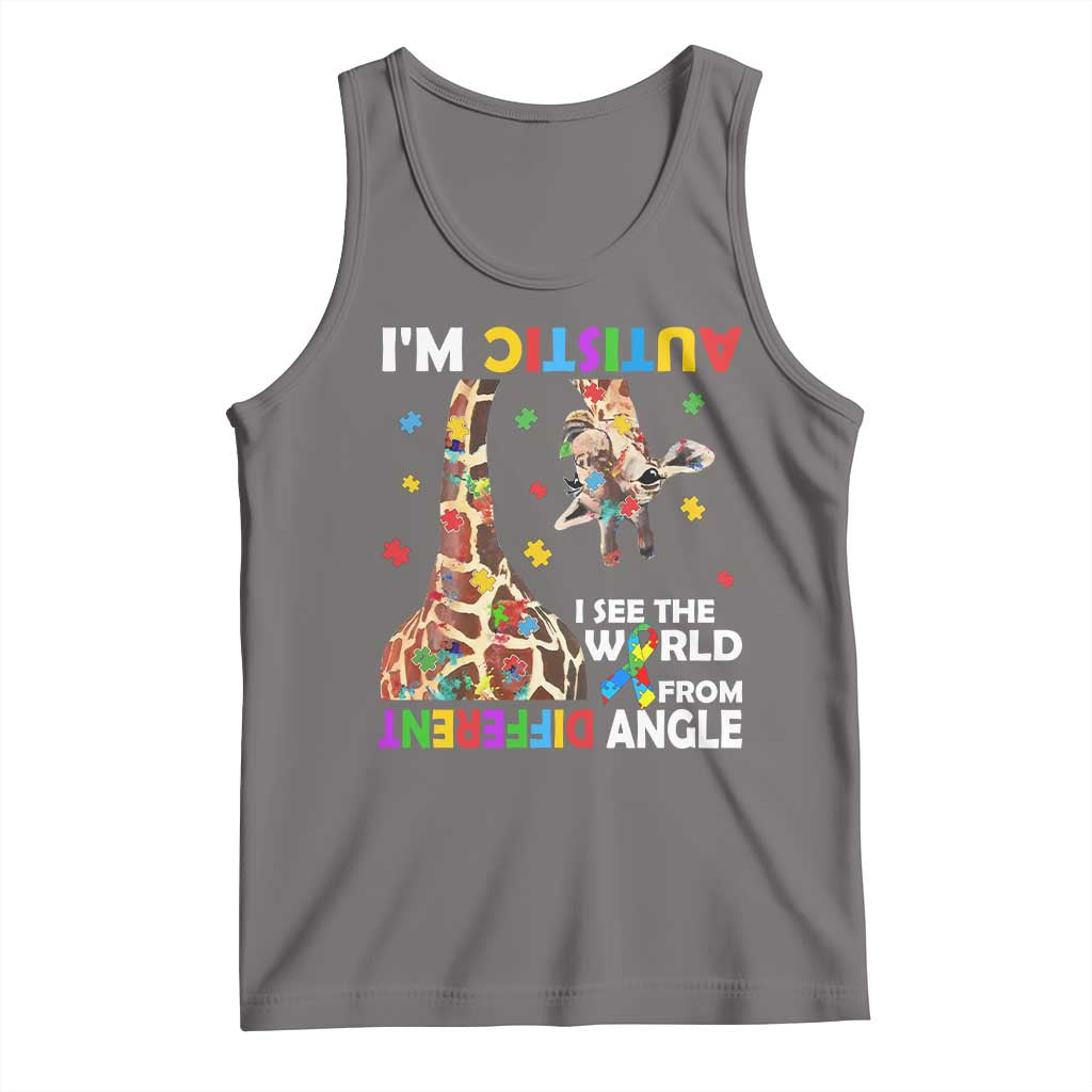 Funny I'm Autistic I See The World Form Different Angle Tank Top Puzzle Giraffe TS11 Deep Heather Print Your Wear