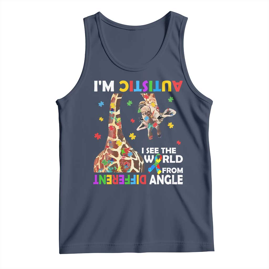 Funny I'm Autistic I See The World Form Different Angle Tank Top Puzzle Giraffe TS11 Navy Print Your Wear