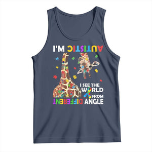 Funny I'm Autistic I See The World Form Different Angle Tank Top Puzzle Giraffe TS11 Navy Print Your Wear