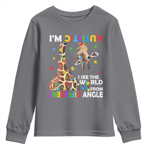Funny I'm Autistic I See The World Form Different Angle Youth Sweatshirt Puzzle Giraffe TS11 Charcoal Print Your Wear