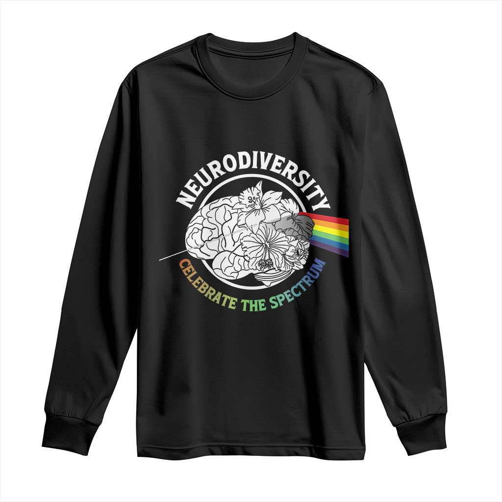 Neurodiversity Celebrate The Spectrum Long Sleeve Shirt Brain Autism Awareness ASD ADHD TS11 Black Print Your Wear