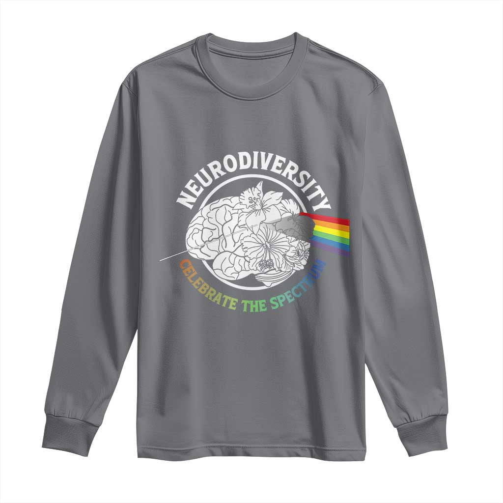 Neurodiversity Celebrate The Spectrum Long Sleeve Shirt Brain Autism Awareness ASD ADHD TS11 Charcoal Print Your Wear