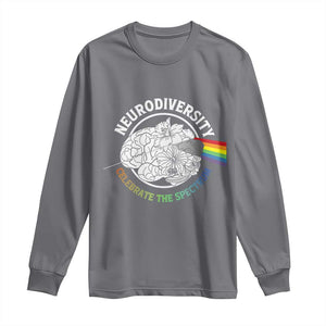 Neurodiversity Celebrate The Spectrum Long Sleeve Shirt Brain Autism Awareness ASD ADHD TS11 Charcoal Print Your Wear