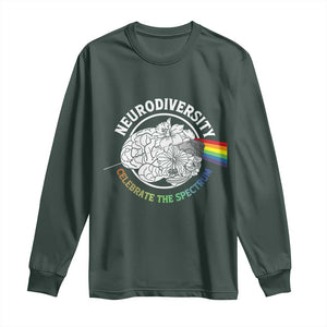 Neurodiversity Celebrate The Spectrum Long Sleeve Shirt Brain Autism Awareness ASD ADHD TS11 Dark Forest Green Print Your Wear