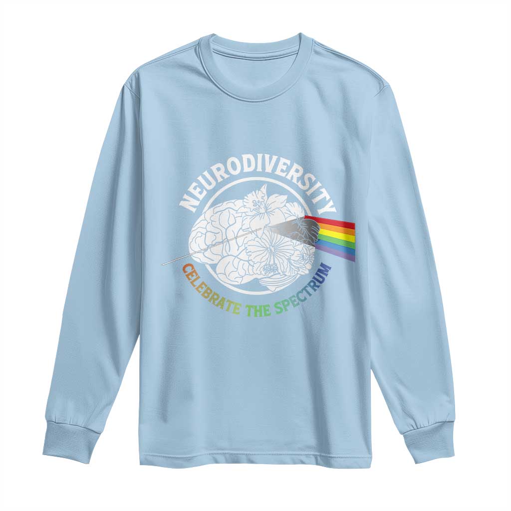 Neurodiversity Celebrate The Spectrum Long Sleeve Shirt Brain Autism Awareness ASD ADHD TS11 Light Blue Print Your Wear