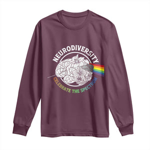 Neurodiversity Celebrate The Spectrum Long Sleeve Shirt Brain Autism Awareness ASD ADHD TS11 Maroon Print Your Wear
