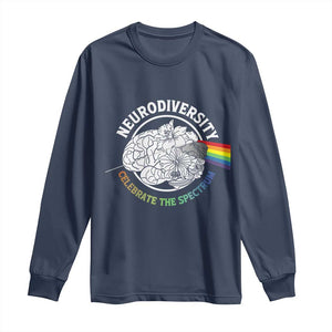 Neurodiversity Celebrate The Spectrum Long Sleeve Shirt Brain Autism Awareness ASD ADHD TS11 Navy Print Your Wear