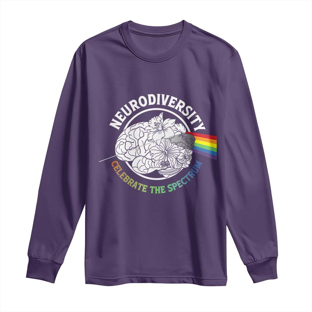 Neurodiversity Celebrate The Spectrum Long Sleeve Shirt Brain Autism Awareness ASD ADHD TS11 Purple Print Your Wear