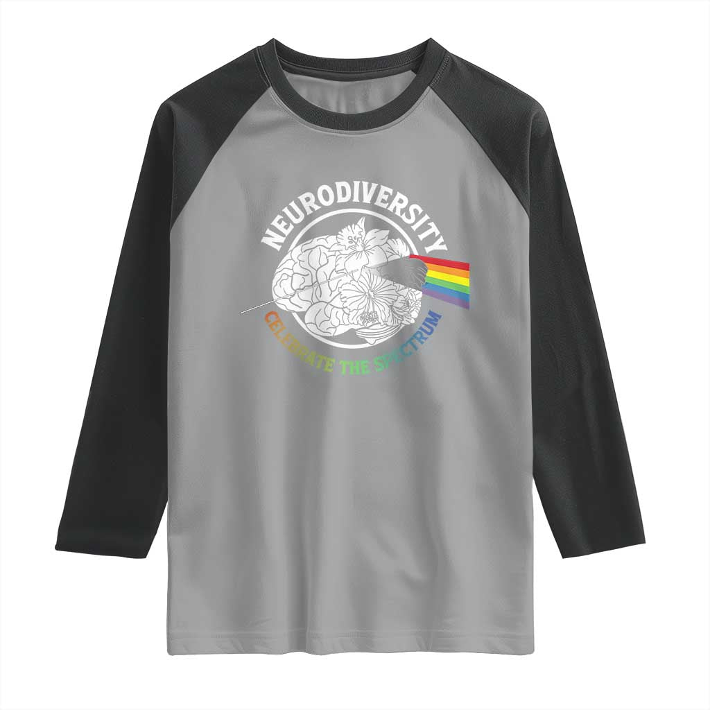 Neurodiversity Celebrate The Spectrum Raglan Shirt Brain Autism Awareness ASD ADHD TS11 Sport Gray Black Print Your Wear
