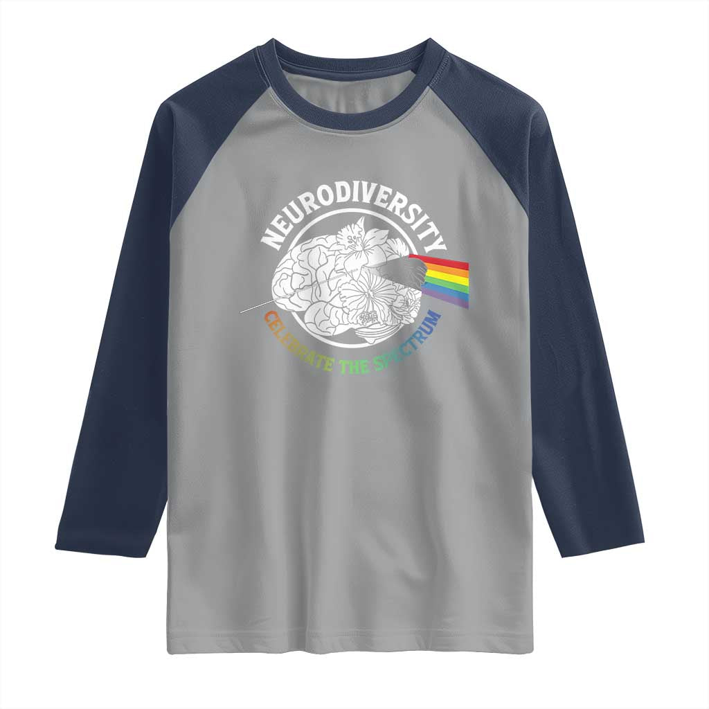 Neurodiversity Celebrate The Spectrum Raglan Shirt Brain Autism Awareness ASD ADHD TS11 Sport Gray Navy Print Your Wear