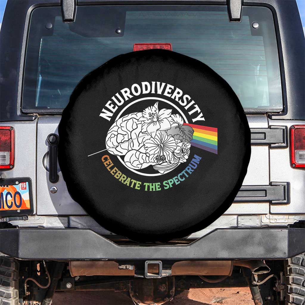 Neurodiversity Celebrate The Spectrum Spare Tire Cover Brain Autism Awareness ASD ADHD TS11 No hole Black Print Your Wear