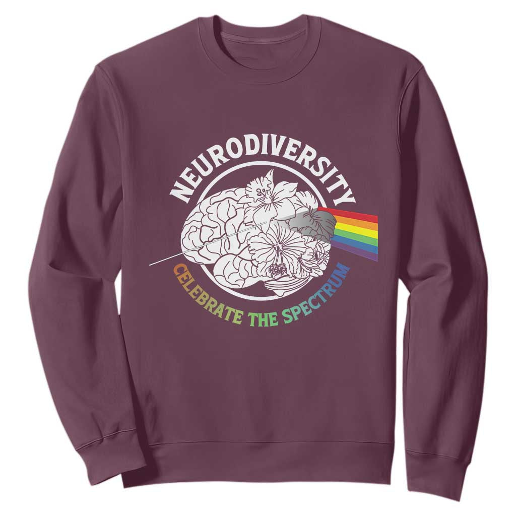 Neurodiversity Celebrate The Spectrum Sweatshirt Brain Autism Awareness ASD ADHD TS11 Maroon Print Your Wear