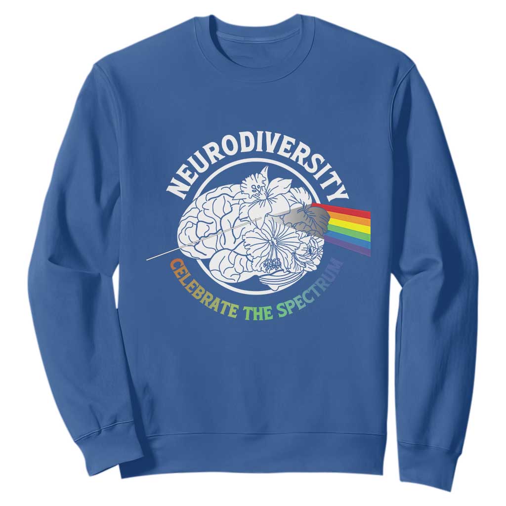 Neurodiversity Celebrate The Spectrum Sweatshirt Brain Autism Awareness ASD ADHD TS11 Royal Blue Print Your Wear