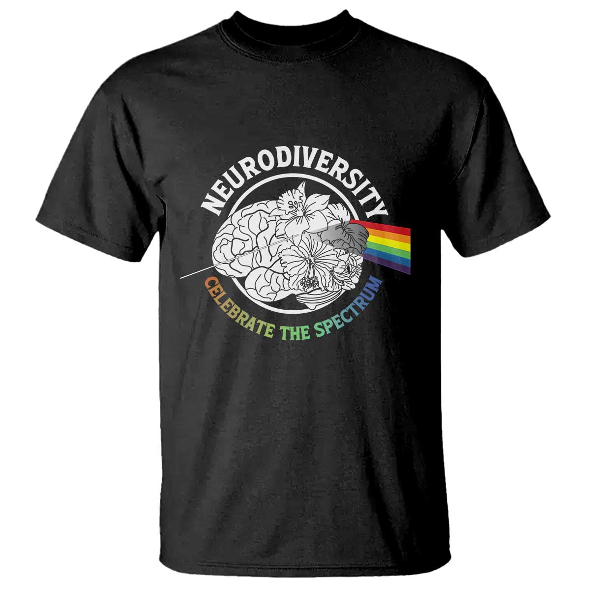 Neurodiversity Celebrate The Spectrum T Shirt Brain Autism Awareness ASD ADHD TS11 Black Print Your Wear