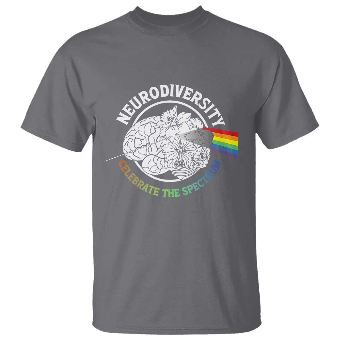 Neurodiversity Celebrate The Spectrum T Shirt Brain Autism Awareness ASD ADHD TS11 Charcoal Print Your Wear