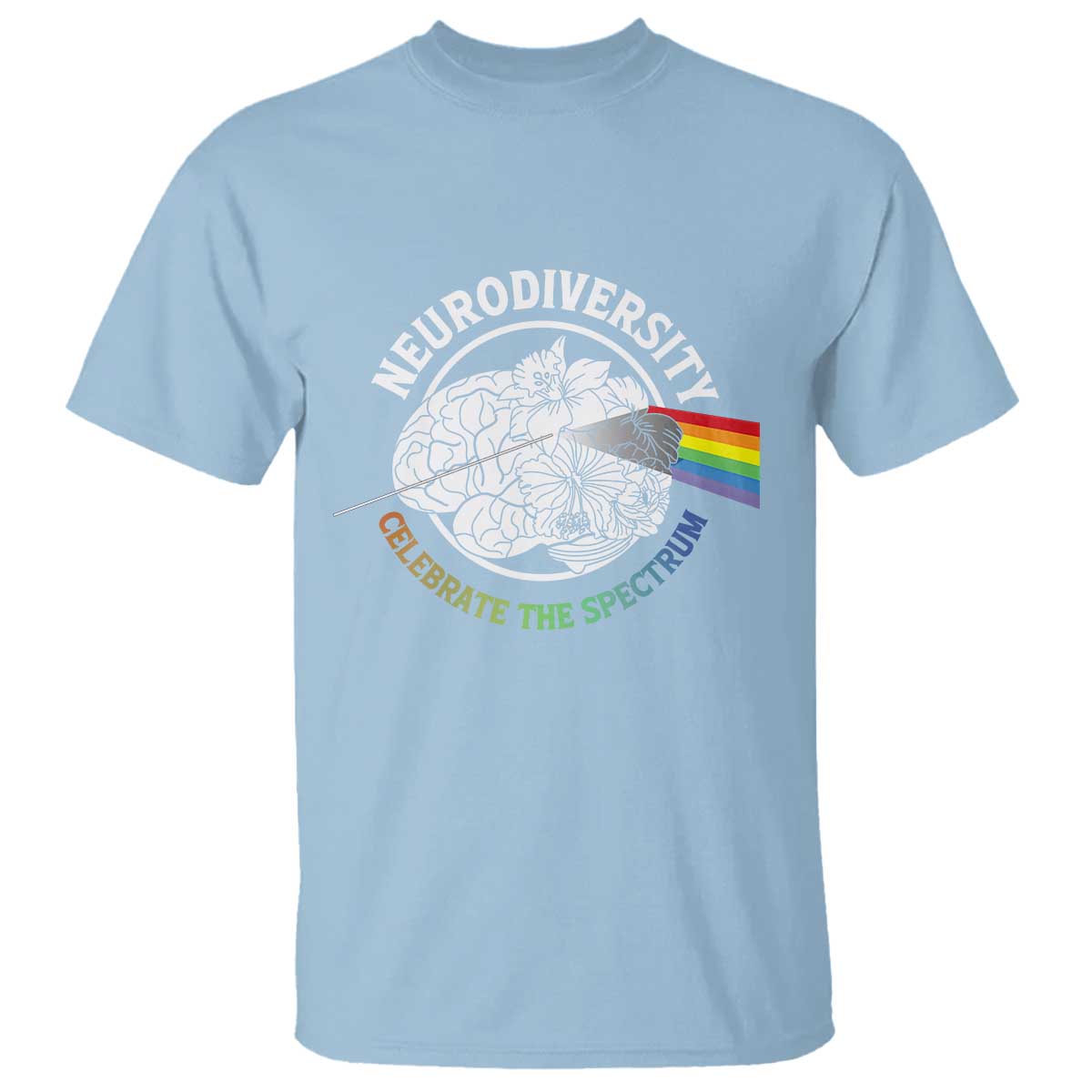 Neurodiversity Celebrate The Spectrum T Shirt Brain Autism Awareness ASD ADHD TS11 Light Blue Print Your Wear