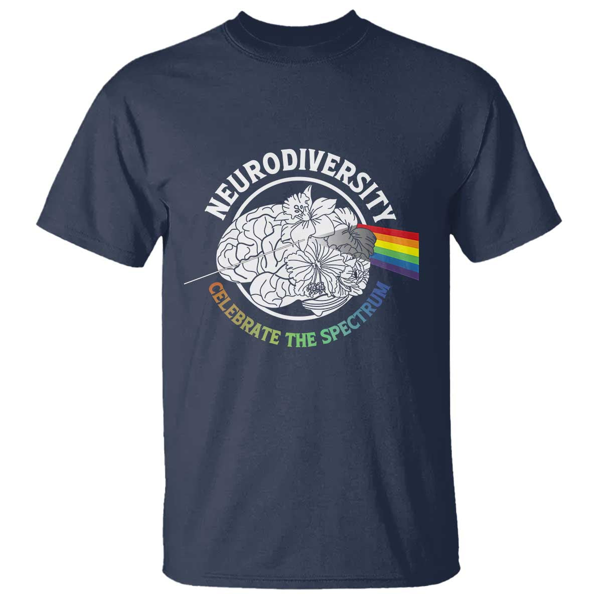 Neurodiversity Celebrate The Spectrum T Shirt Brain Autism Awareness ASD ADHD TS11 Navy Print Your Wear