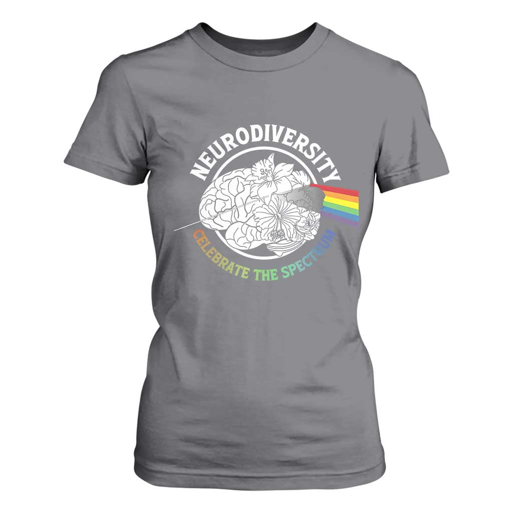 Neurodiversity Celebrate The Spectrum T Shirt For Women Brain Autism Awareness ASD ADHD TS11 Charcoal Print Your Wear