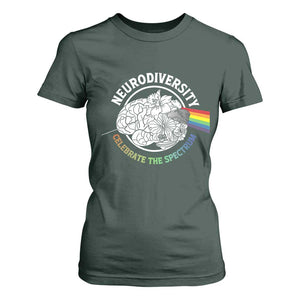 Neurodiversity Celebrate The Spectrum T Shirt For Women Brain Autism Awareness ASD ADHD TS11 Dark Forest Green Print Your Wear