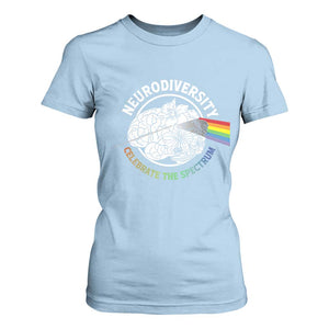 Neurodiversity Celebrate The Spectrum T Shirt For Women Brain Autism Awareness ASD ADHD TS11 Light Blue Print Your Wear