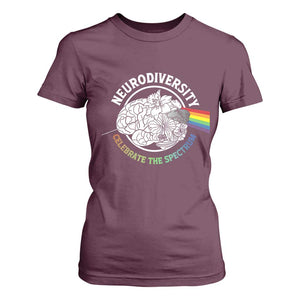 Neurodiversity Celebrate The Spectrum T Shirt For Women Brain Autism Awareness ASD ADHD TS11 Maroon Print Your Wear