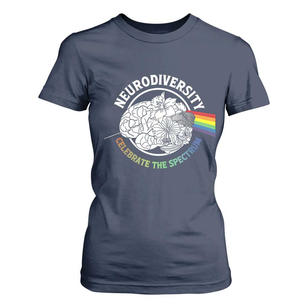Neurodiversity Celebrate The Spectrum T Shirt For Women Brain Autism Awareness ASD ADHD TS11 Navy Print Your Wear