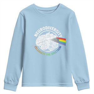 Neurodiversity Celebrate The Spectrum Youth Sweatshirt Brain Autism Awareness ASD ADHD TS11 Light Blue Print Your Wear