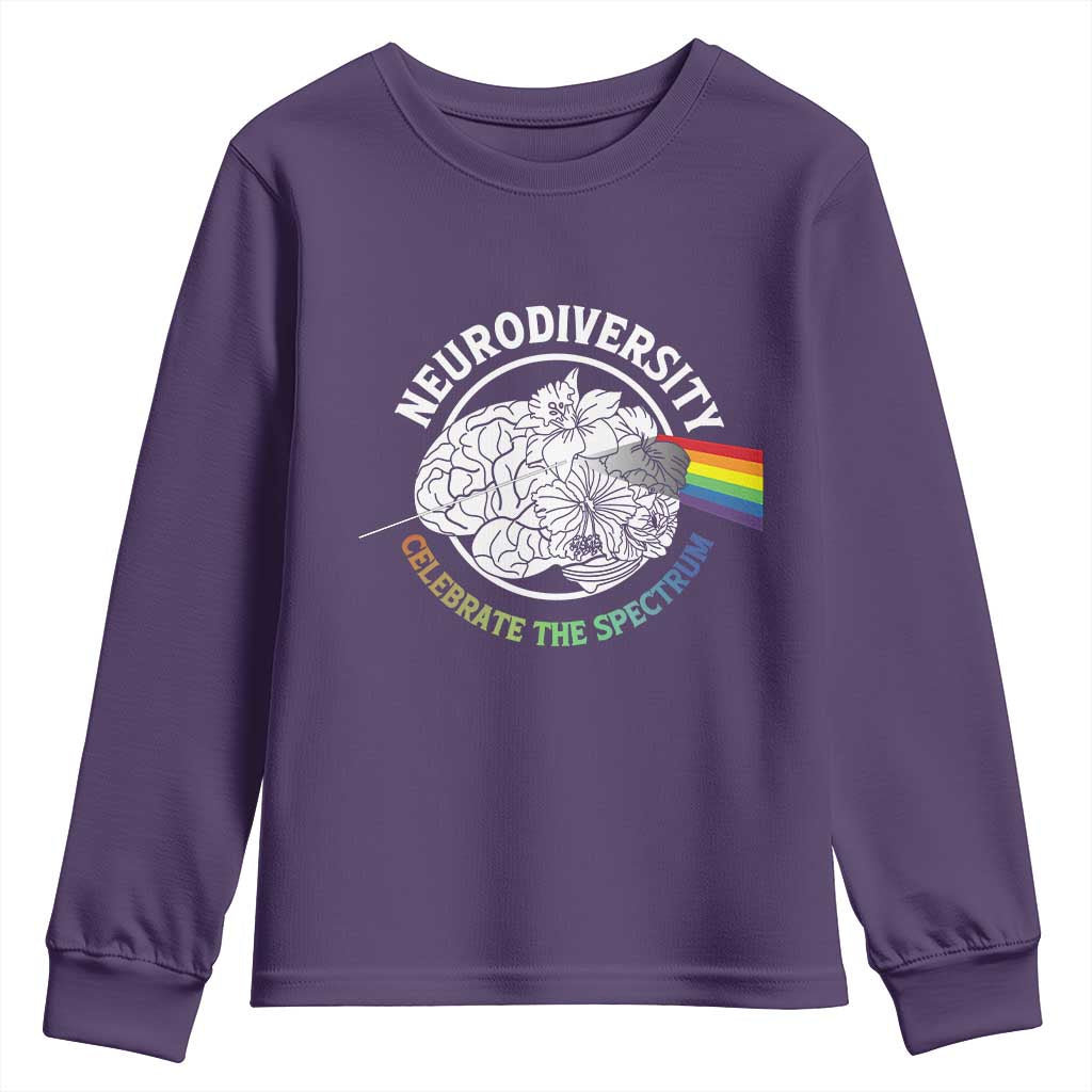 Neurodiversity Celebrate The Spectrum Youth Sweatshirt Brain Autism Awareness ASD ADHD TS11 Purple Print Your Wear