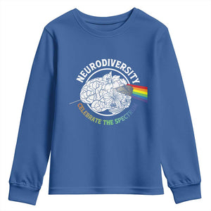 Neurodiversity Celebrate The Spectrum Youth Sweatshirt Brain Autism Awareness ASD ADHD TS11 Royal Blue Print Your Wear
