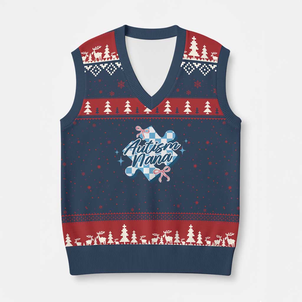 Autism Nana Coquette Puzzle Piece Pink Bow V-Neck Knit Sweater Vest TS11 Navy Red Print Your Wear