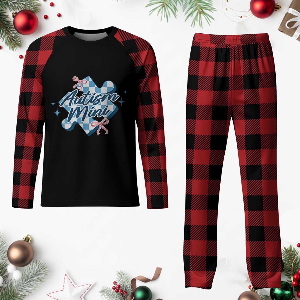 Autism Mini Coquette Puzzle Piece Pink Bow Plaid Pajama Set TS11 Buffalo Plaid Print Your Wear