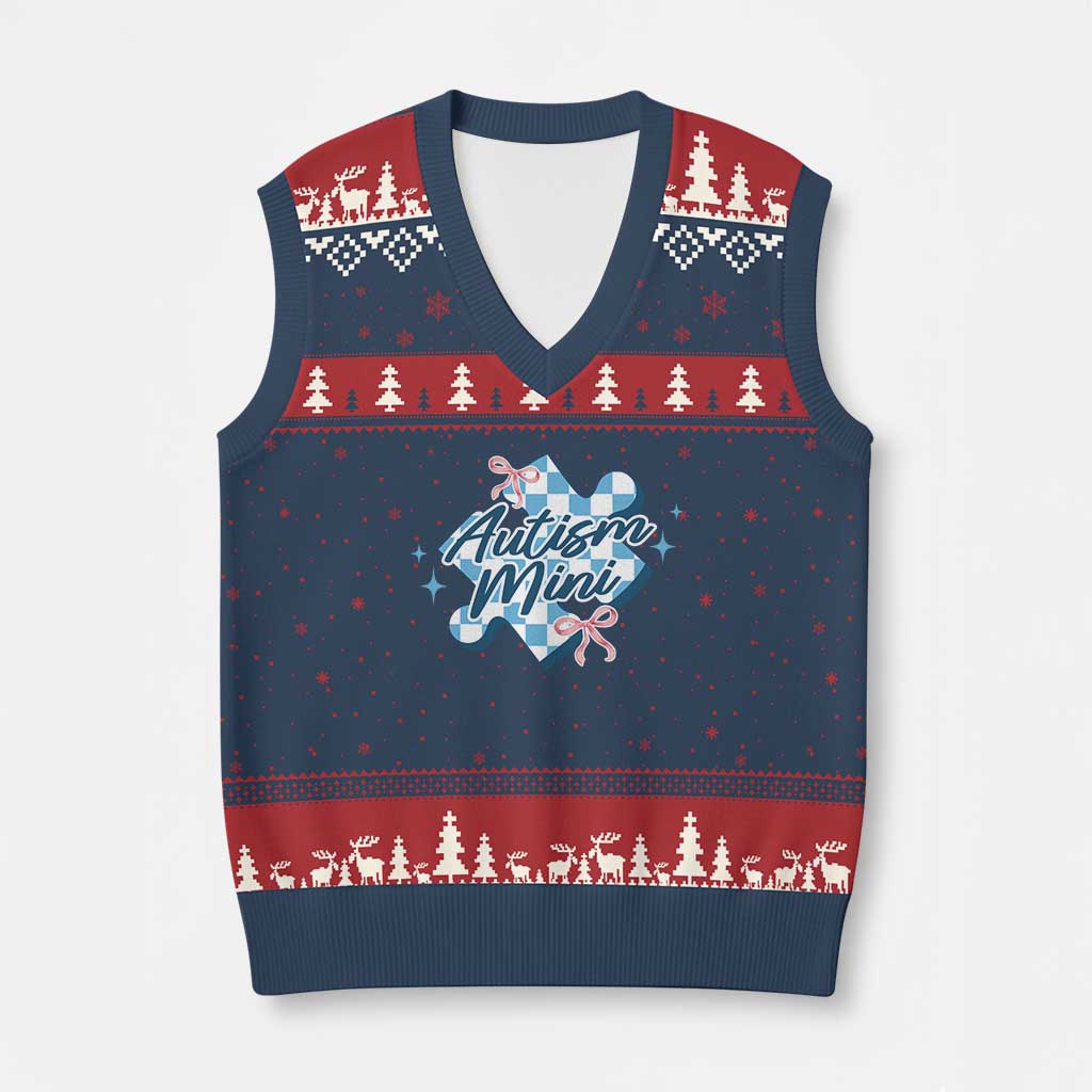 Autism Mini Coquette Puzzle Piece Pink Bow V-Neck Knit Sweater Vest TS11 Navy Red Print Your Wear