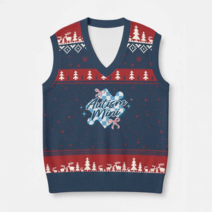 Autism Mini Coquette Puzzle Piece Pink Bow V-Neck Knit Sweater Vest TS11 Navy Red Print Your Wear