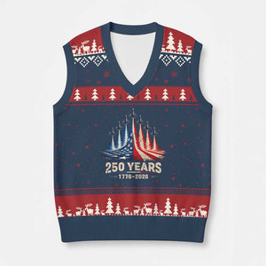 250 Years American 1776 2026 V-Neck Knit Sweater Vest USA 250th Anniversary 4th of July US Flag Jets TS11 Navy Red Print Your Wear
