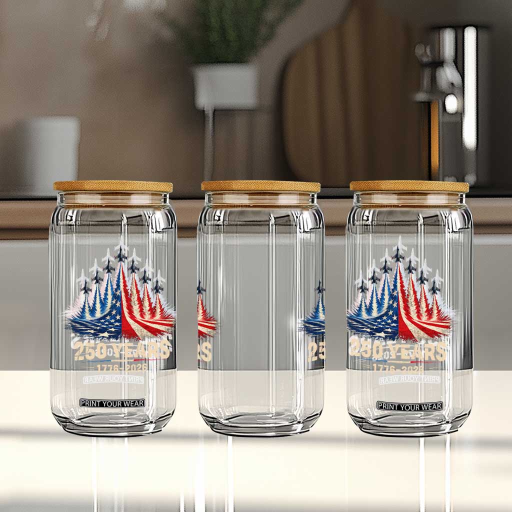 250 Years American 1776 2026 Glass Can USA 250th Anniversary 4th of July US Flag Jets TS11 Print Your Wear