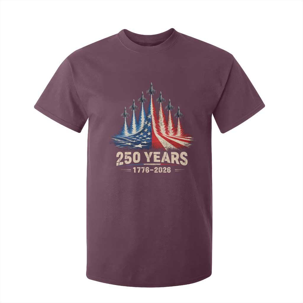 250 Years American 1776 2026 T Shirt For Kid USA 250th Anniversary 4th of July US Flag Jets TS11 Maroon Print Your Wear