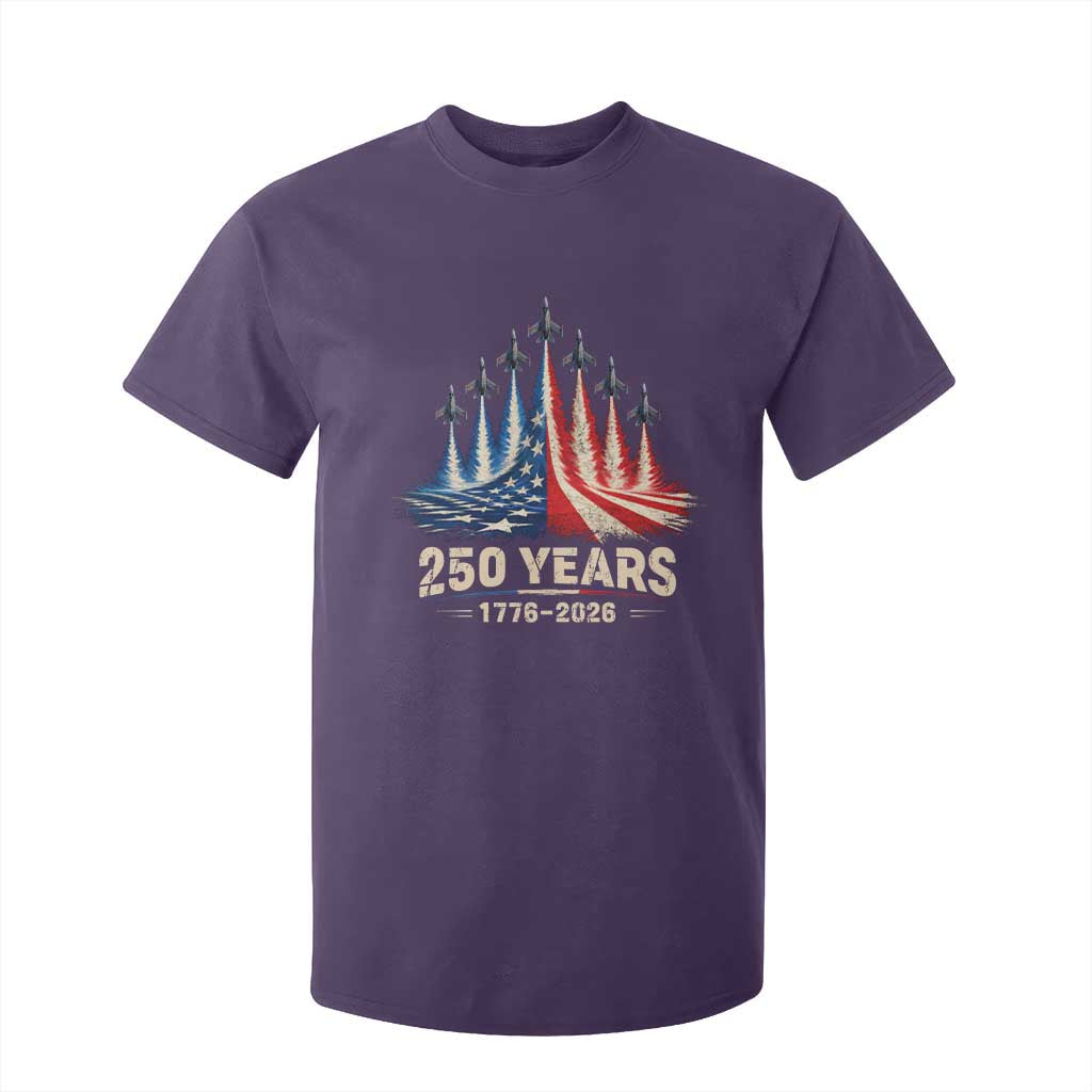 250 Years American 1776 2026 T Shirt For Kid USA 250th Anniversary 4th of July US Flag Jets TS11 Purple Print Your Wear