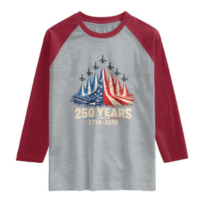 250 Years American 1776 2026 Raglan Shirt USA 250th Anniversary 4th of July US Flag Jets TS11 Heather Gray Heather Red Print Your Wear