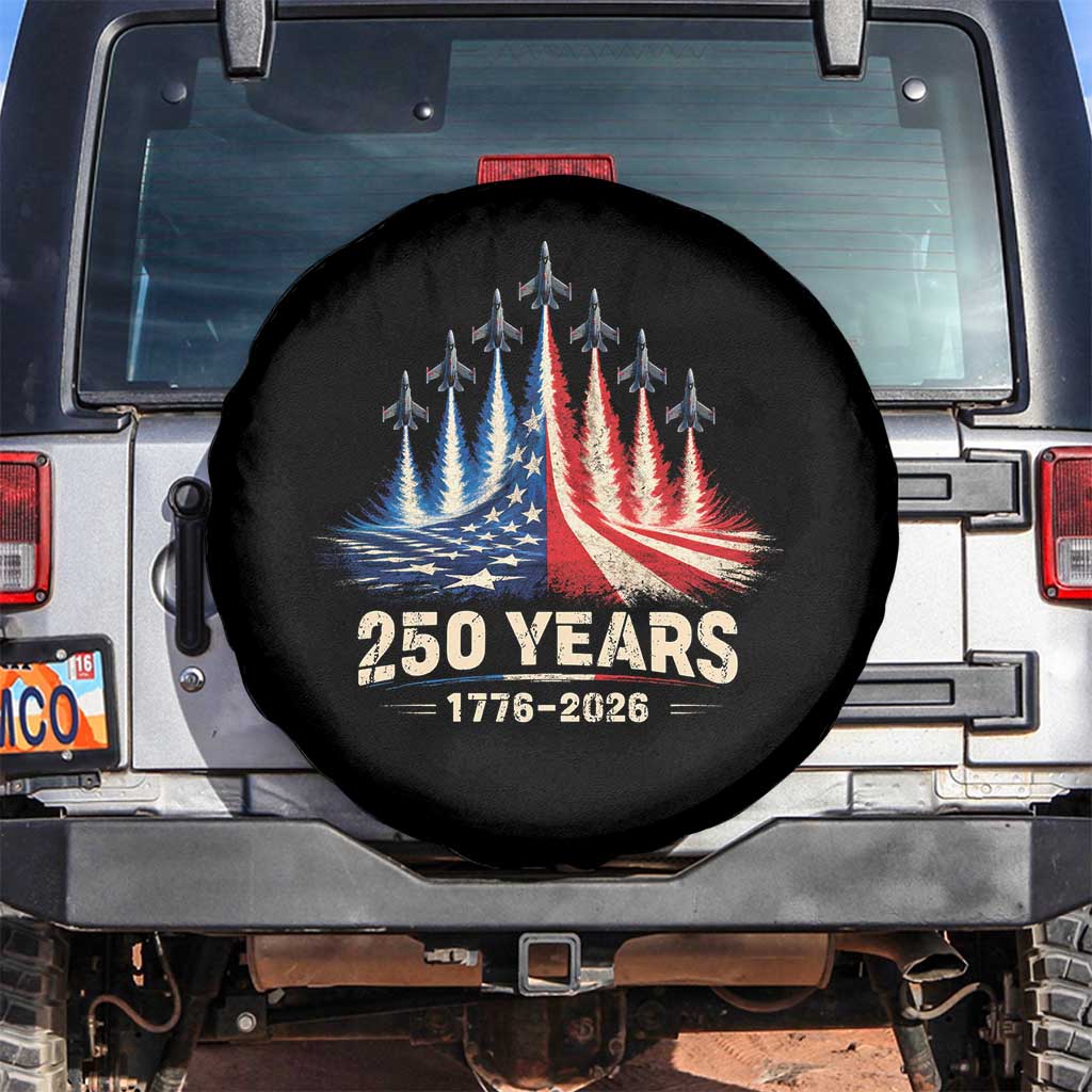 250 Years American 1776 2026 Spare Tire Cover USA 250th Anniversary 4th of July US Flag Jets TS11 No hole Black Print Your Wear