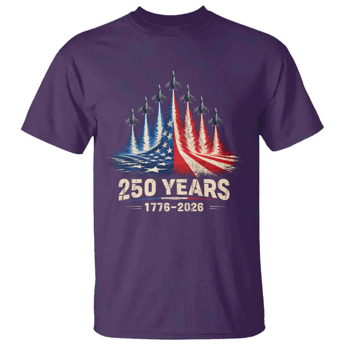 250 Years American 1776 2026 T Shirt USA 250th Anniversary 4th of July US Flag Jets TS11 Purple Print Your Wear