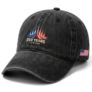 250 Years American 1776 2026 Washed Cotton Baseball Cap USA 250th Anniversary 4th of July US Flag Jets TS11 Print Your Wear