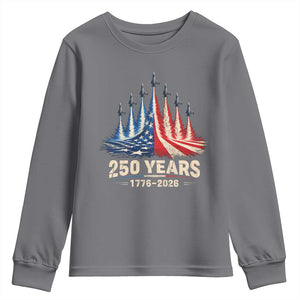 250 Years American 1776 2026 Youth Sweatshirt USA 250th Anniversary 4th of July US Flag Jets TS11 Charcoal Print Your Wear