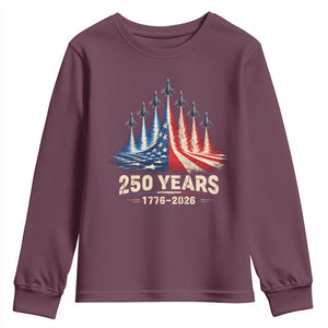 250 Years American 1776 2026 Youth Sweatshirt USA 250th Anniversary 4th of July US Flag Jets TS11 Maroon Print Your Wear
