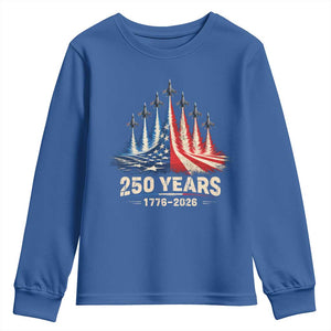 250 Years American 1776 2026 Youth Sweatshirt USA 250th Anniversary 4th of July US Flag Jets TS11 Royal Blue Print Your Wear