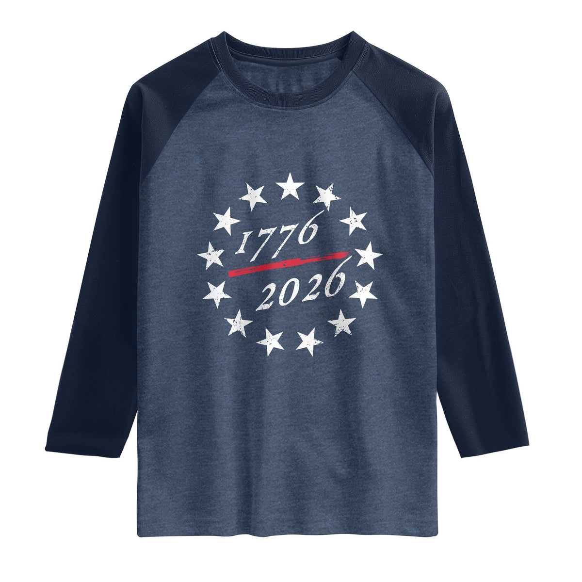 250 Years America Anniversary Raglan Shirt 13 Stars 1776 2026 250th Independence Day TS11 Heather Denim Navy Print Your Wear