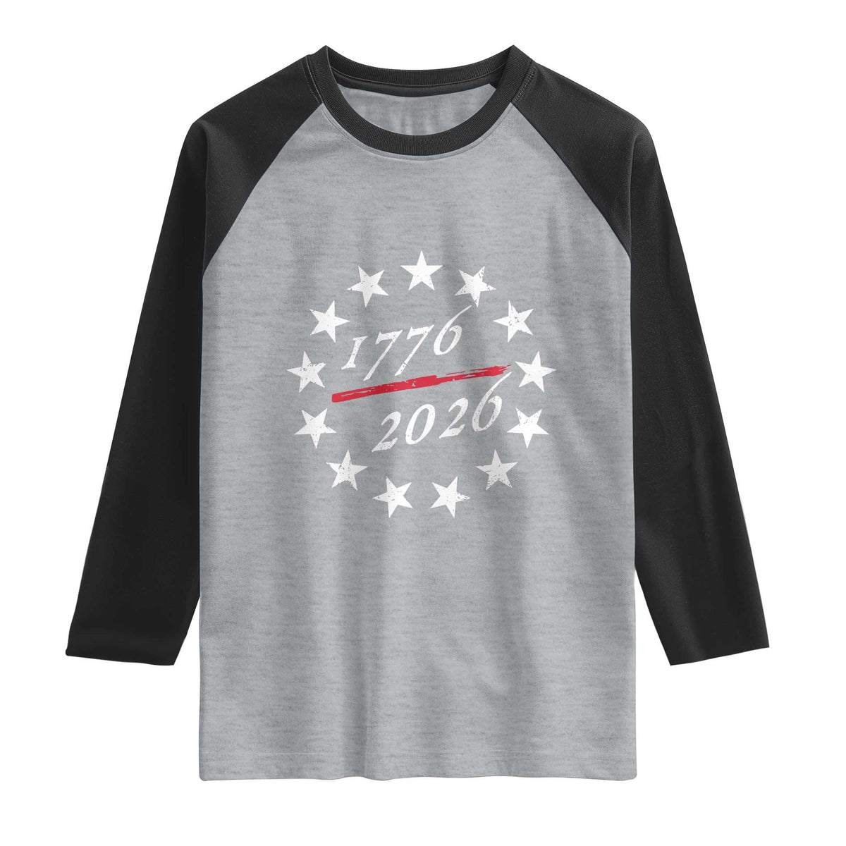 250 Years America Anniversary Raglan Shirt 13 Stars 1776 2026 250th Independence Day TS11 Heather Gray Black Print Your Wear